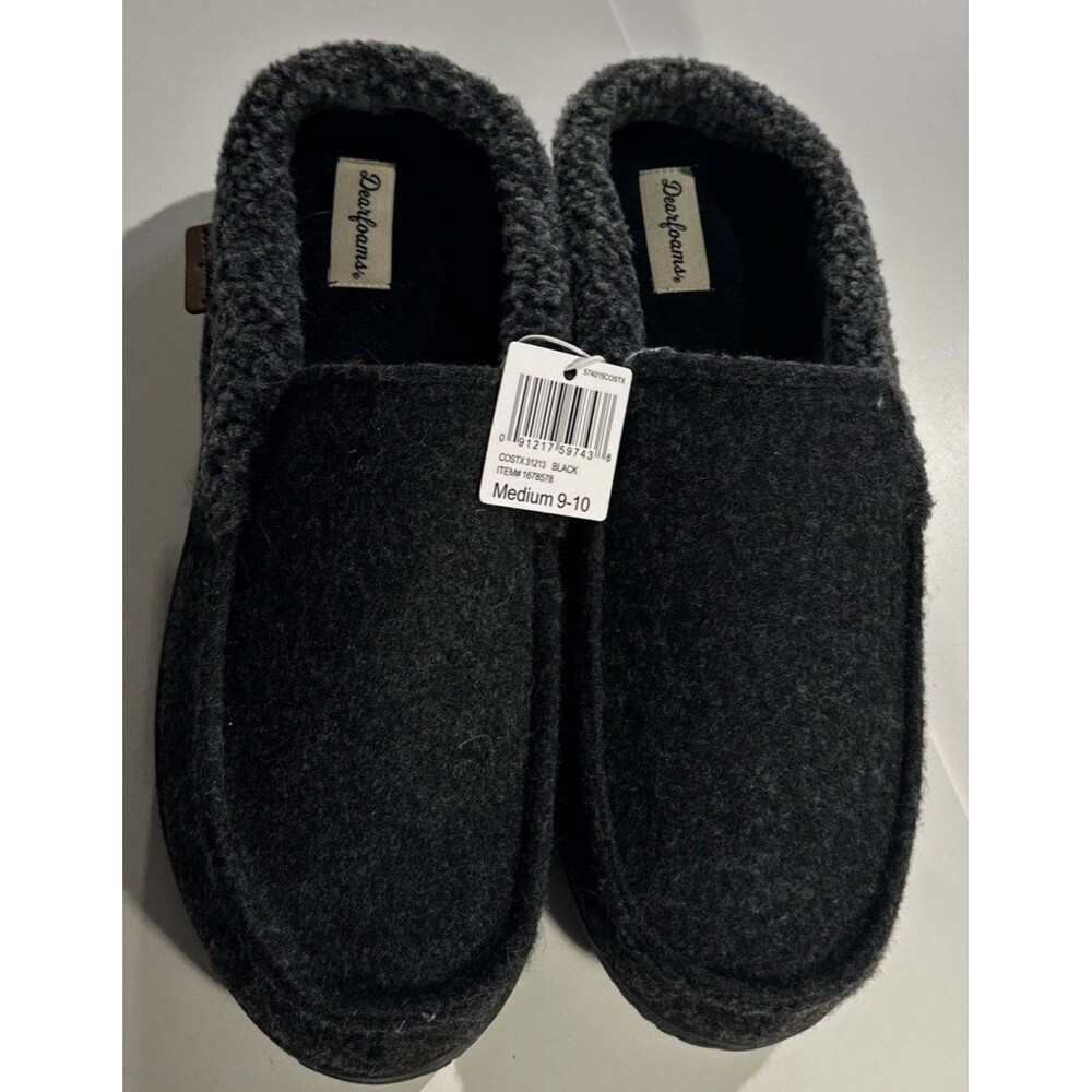 Dearfoams Men's Berber Cuff Memory Foam Black Clog Slipper Size Medium 9-10